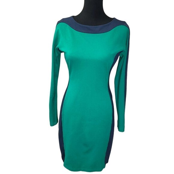 BCBGMAXAZRIA Dress Long Sleeve Knee Length Dress Blue and Green Size Small - Picture 1 of 7
